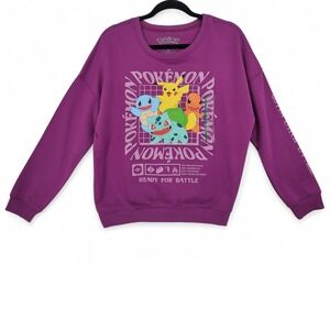 Pokemon Purple Sweatshirt M Pikachu Squirtle Bulbasaur Charmander NWT Gamer